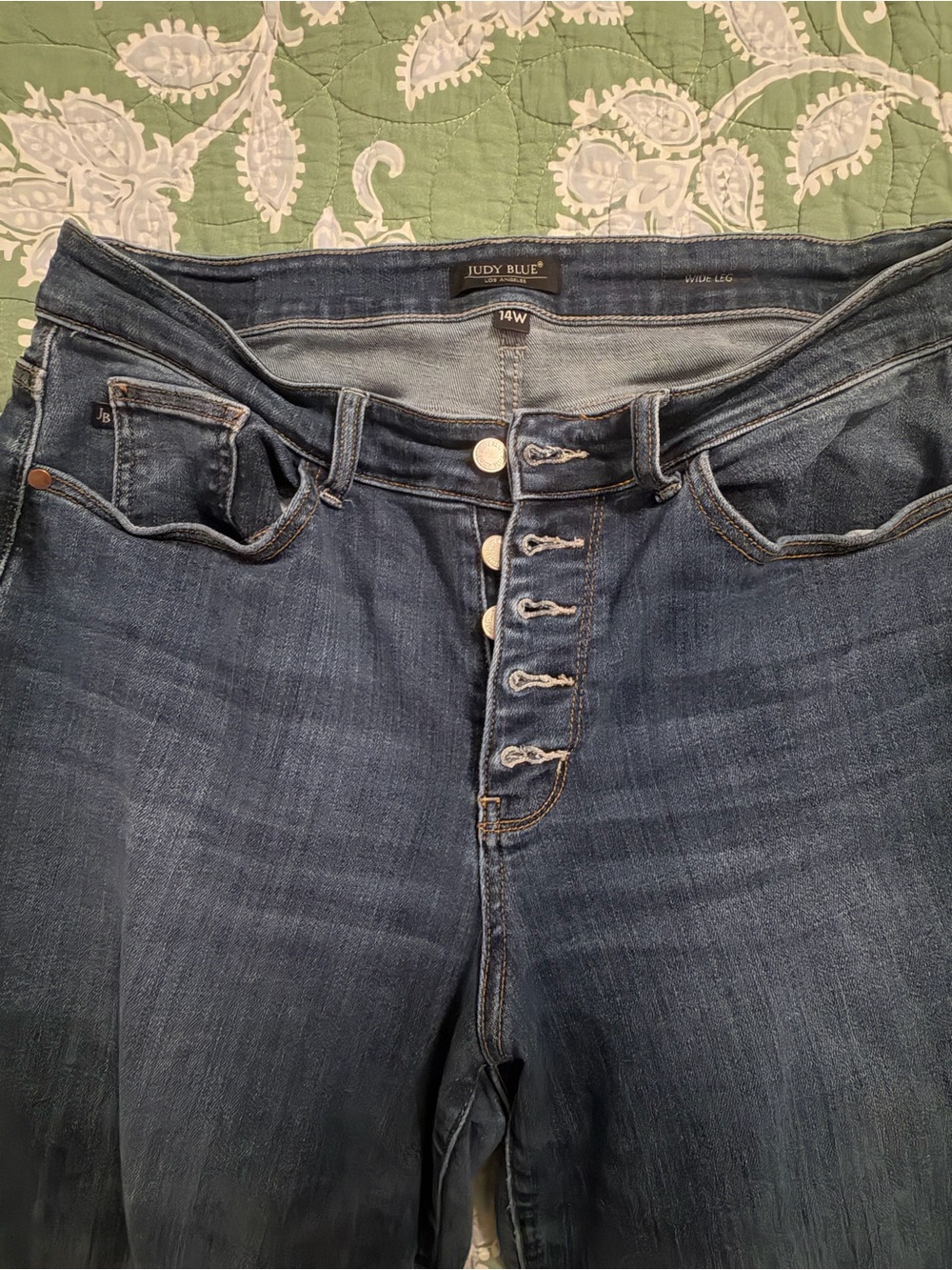Judy Blue Medium Blue High-Rise Wide Leg Jeans with Button Fly